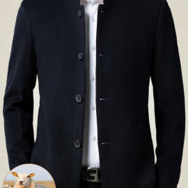 恒源祥高档羊毛夹克男立领春秋季爸爸中国风中山装休闲毛呢子外套