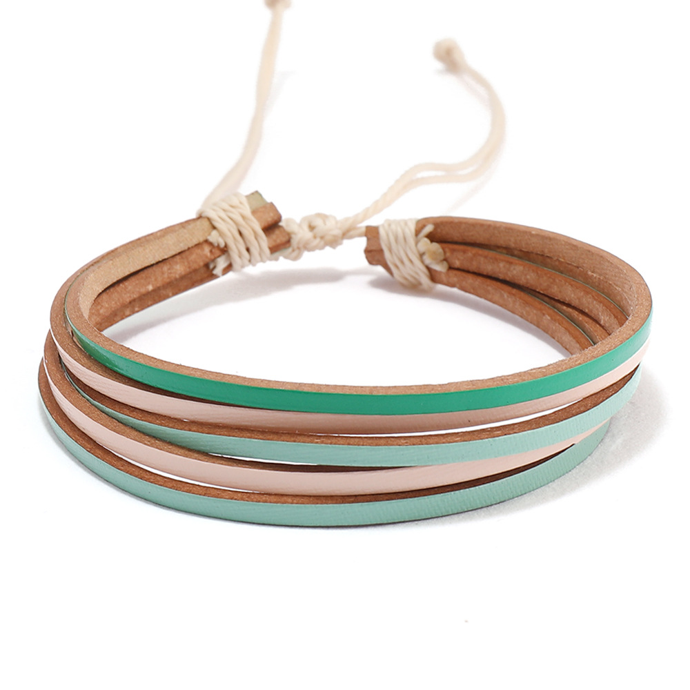 Bohemian Geometric Color Block Leather Rope Wax Line Handmade Women's Bracelets display picture 3