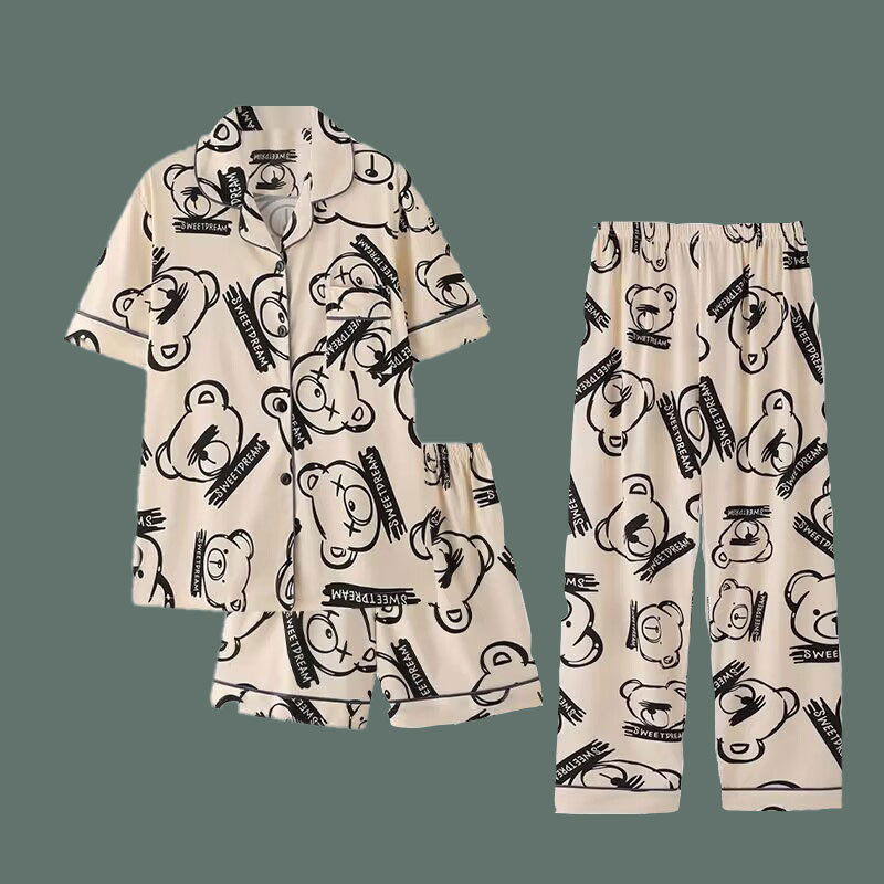 Crayón pequeño nuevo pijama de pareja verano 2024 nuevo algodón de manga corta lindo hombre y mujer verano tres piezas de ropa para el hogar