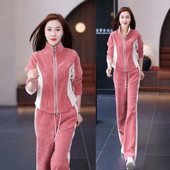 网红运动休闲套装女2025春季新款气质显瘦立领开衫阔腿裤两件套潮