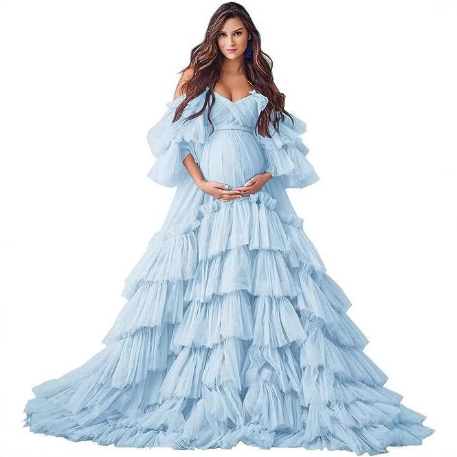 Feifei sleeve 2025 cross-border foreign trade hot new pregnant women mesh skirt photo dress deep V perspective multi-color can do