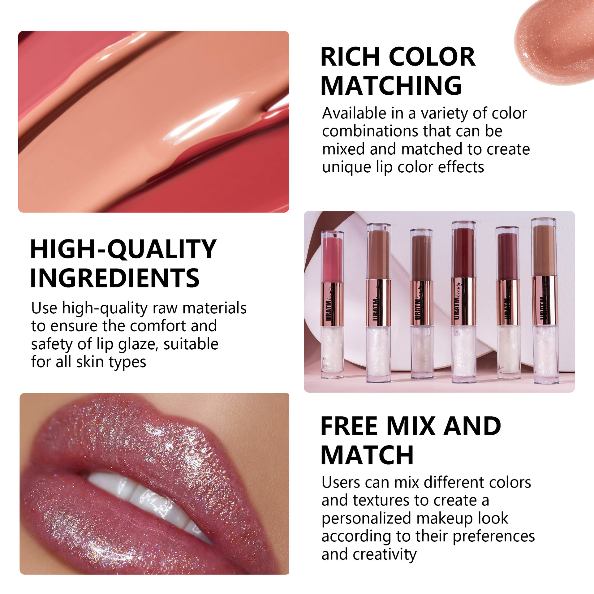 SHCOETY Cross-border double-head lip gloss matte laminated pearlescent fine sparkling lip gloss is not easy to stick to the cup and does not fade for a long time undefined