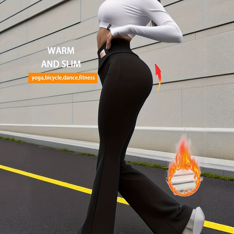 New Cross-Border Winter High-Waisted Stretchy Fleece Flared Pants, Slimming, Hip-Lifting, Warm, Slim-Fit, Versatile Outdoor Casual Pants for Women New Cross-Border Winter High-Waisted Stretchy Fleece Flared Pants, Slimming, Hip-Lifting, Warm, Slim-Fit, Versatile Outdoor Casual Pants for Women