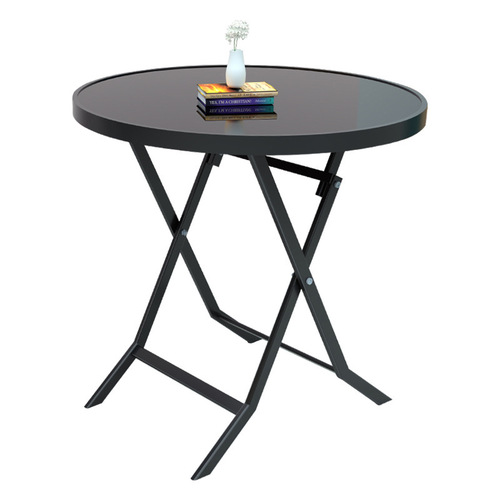 Outdoor folding table tempered glass small round table square table casual dining table simple portable home small apartment round table