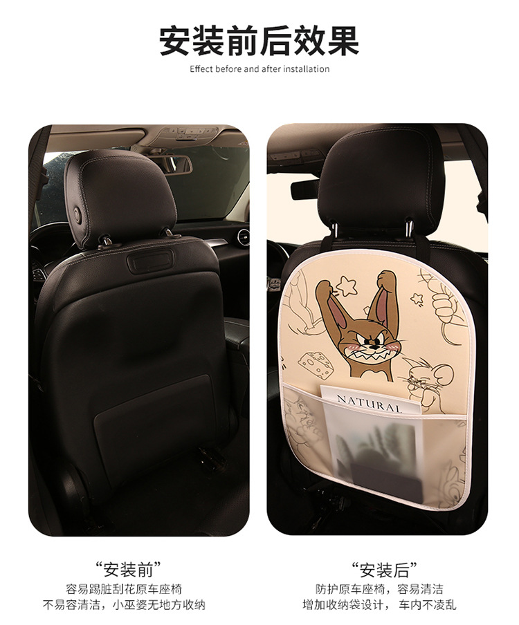 Tom and Jerry Cartoon Car Seat Back Anti-Kick Pad Car Seat Back Anti-Fouling Pad Anti-Dirty Pad with Storage Bag