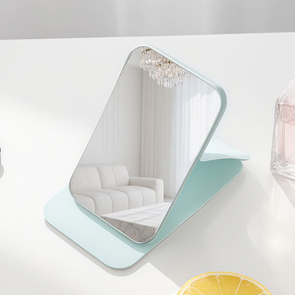 Espejo plegable pequeño espejo de cuero PU dormitorio estudiantil de belleza de escritorio portátil hogar dormitorio de escritorio espejo de maquillaje