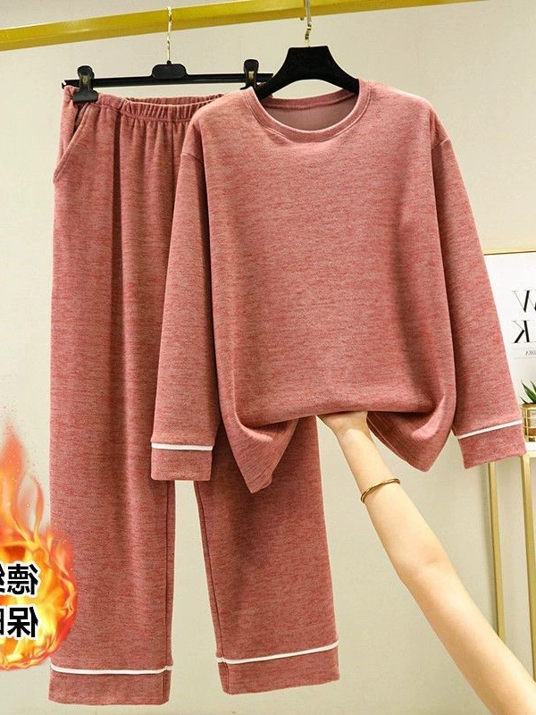 2025 новинка осени и зимы, большой размер, плюс бархат, утолщенный немецкий бархат, женский свободный повседневный комплект домашней одежды, пижамы и пижамы для сохранения тепла