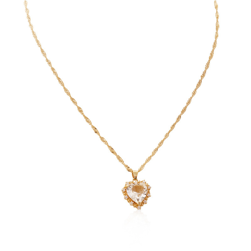 7g Weight Zircon Inlay Material Pendant Necklace Classification rope chain Chain Type 1 Piece Quantity 1 Piece Fashion Heart Shape Copper Inlay Zircon Pendant Necklace