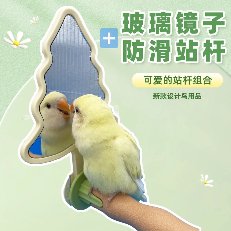 オウム鳥のおもちゃオウムミラー牡丹玄風遊び自己楽しみ退屈解消オウムスタンドスタンドポール鳥用品器具|undefined