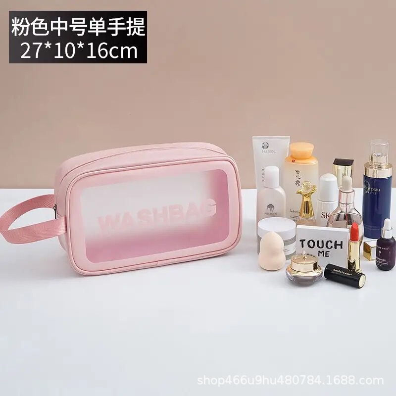 防水化粧バッグ大容量透明PVCポータブル洗面バッグ旅行手持ちフロスト化粧品収納袋|undefined