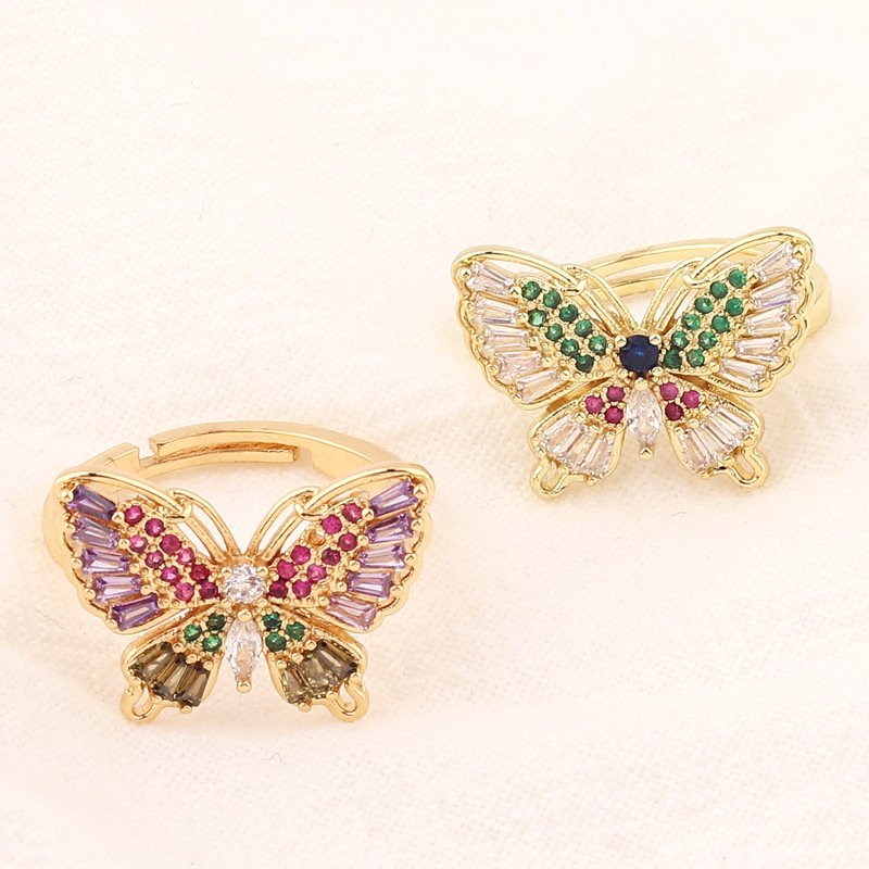 Fashion Butterfly Copper Open Ring Inlay Zircon Copper Rings