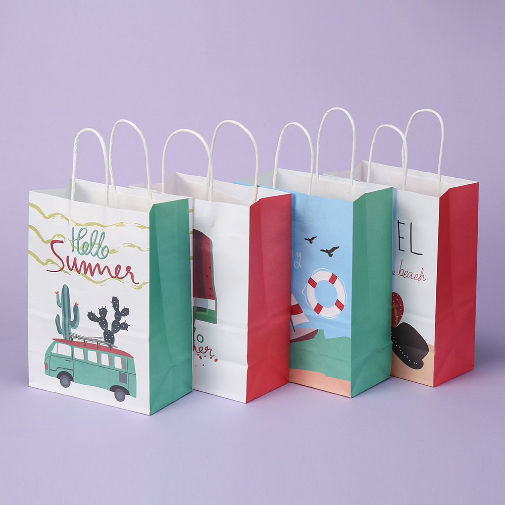 中秋月饼包装袋圣诞节卡通彩印白牛皮纸袋打包袋生日礼品袋手提袋