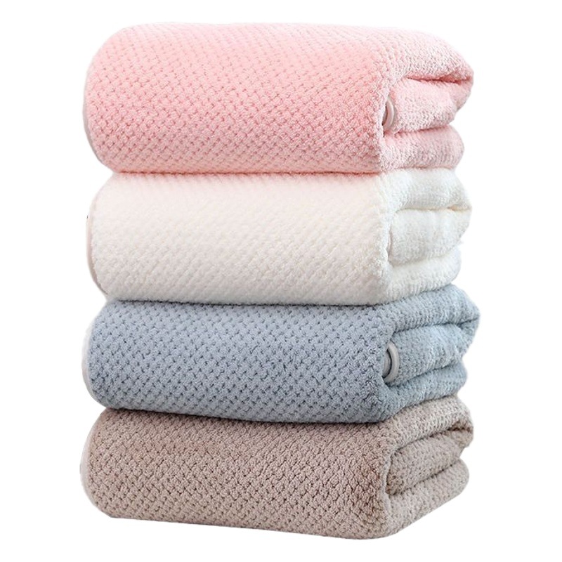Foreign Trade Wholesale Pineapple Grid Bath Towel for Home Use, Couple Style, Adult Bath Wrap Towel, Coral Fleece, Absorbent, Thickened Large Bath Towel