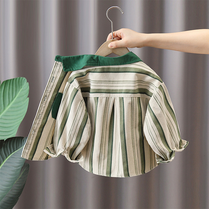 7743 camisa de pana para niños 2025 nueva camisa de manga larga a rayas de primavera y otoño para niños