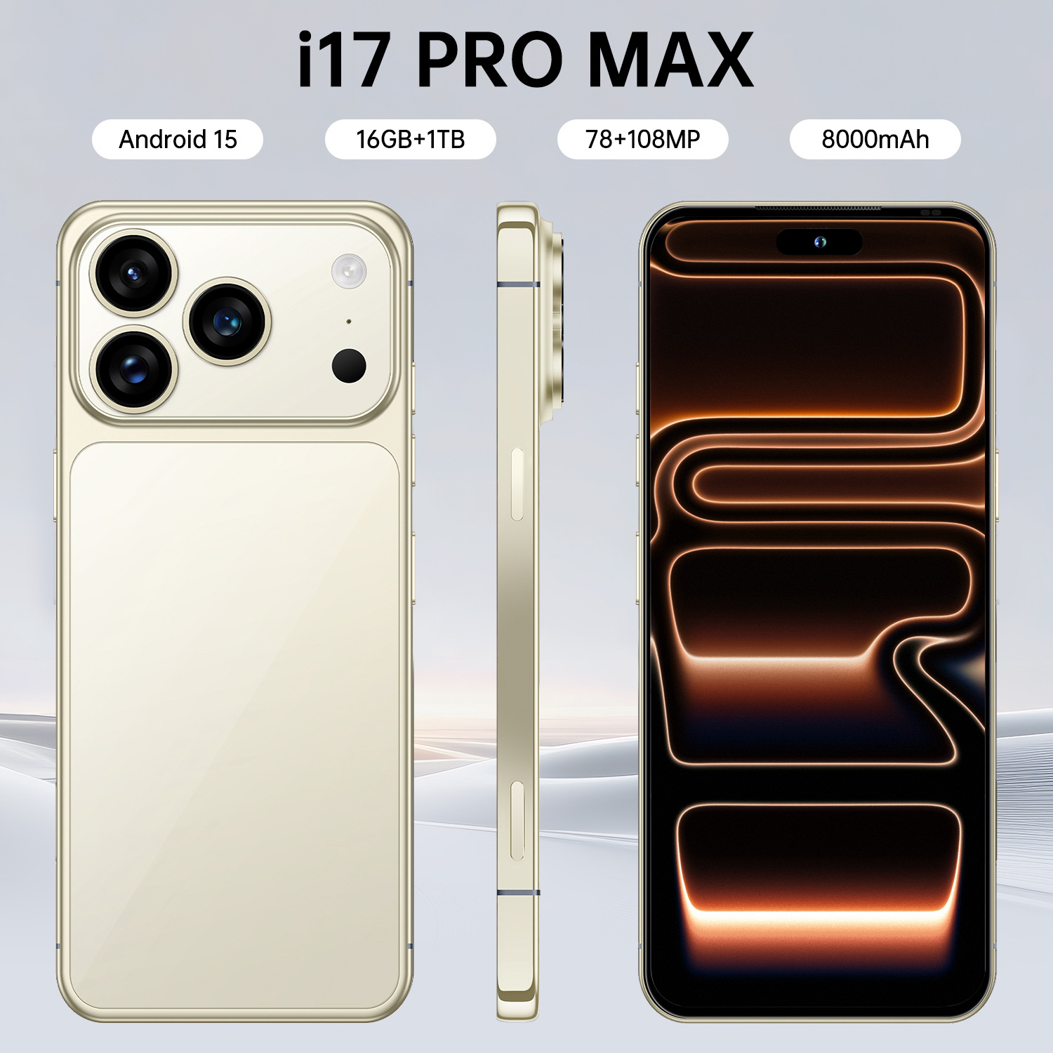 Ventas transfronterizas calientes de teléfonos inteligentes i17 ProMax 7.3 pulgadas fuente de teléfonos móviles de pantalla grande