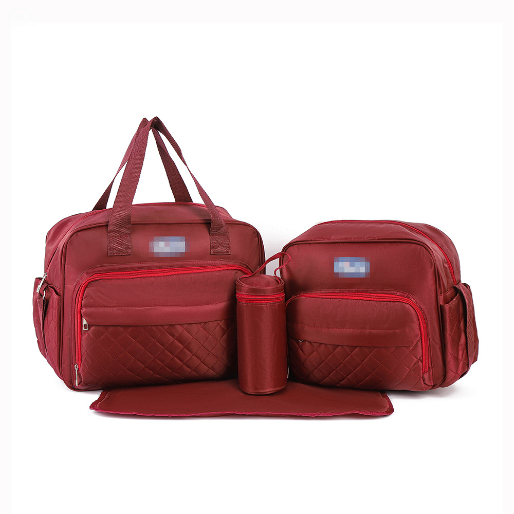 Conjunto de Cinco Piezas de Bolsa Maternal Acolchada con Diseño de Cuadros, Bolsa Maternal Multifuncional de Gran Capacidad para Guardar Pañales, de Hombro o Cruzada
