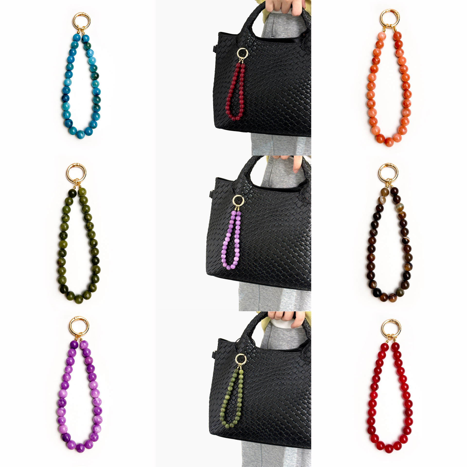 Natural Stone Bag Phone Charm, Simple Style, Color-Blocking, Multiple Colors Available, Bag Accessories
