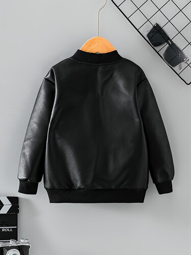 Boys 'black thin jacket trendy zipper fashionable casual simple daily all-matching PU leather coat