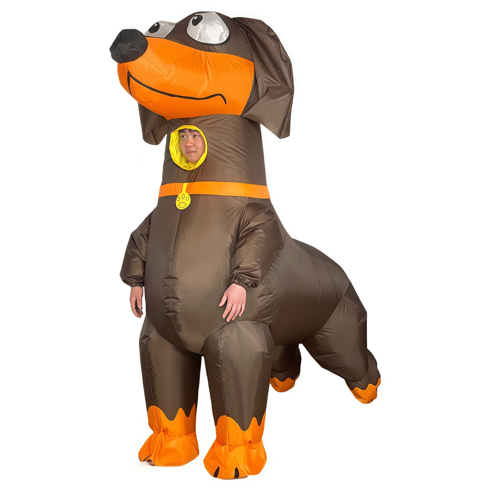 Nuevos cos transfronterizos juegan ropa inflable de gato negro lindo perro amarillo muñeca inflable creativa divertida ropa inflable de dibujos animados