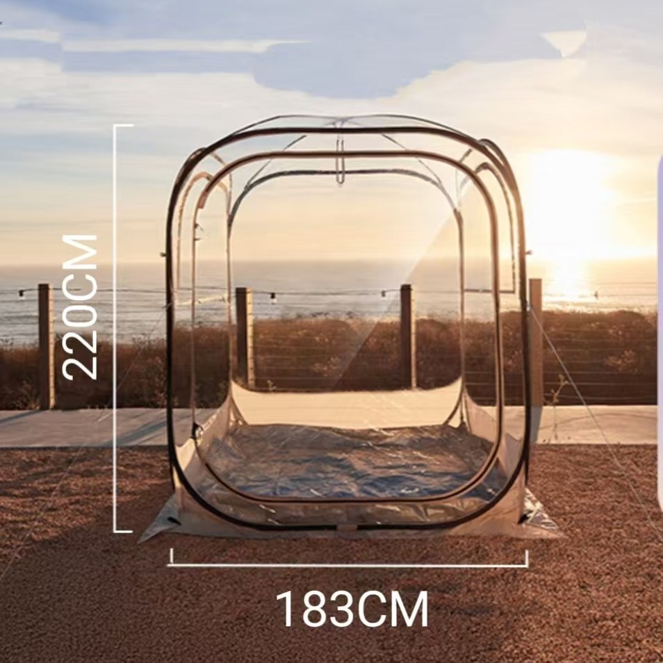 Carpa transparente de PVC para acampar al aire libre, con vista panorámica de 360 grados, casa burbuja portátil de montaje rápido