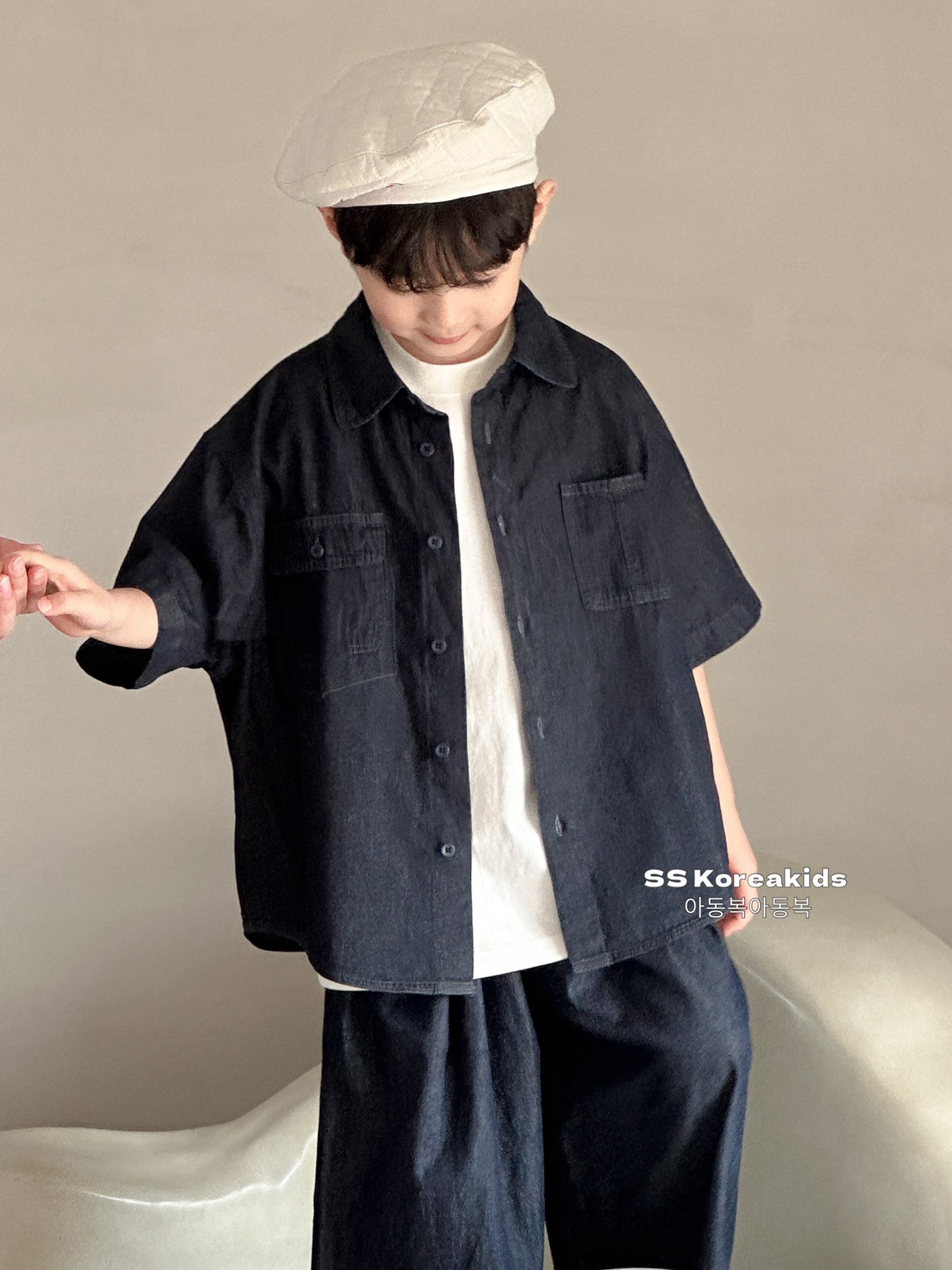 (2개) 하이 엔드 브랜드 한국 아동복 잘 생긴 소년 유행 데님 셔츠 2024 새로운 소년 세트 여름 의류