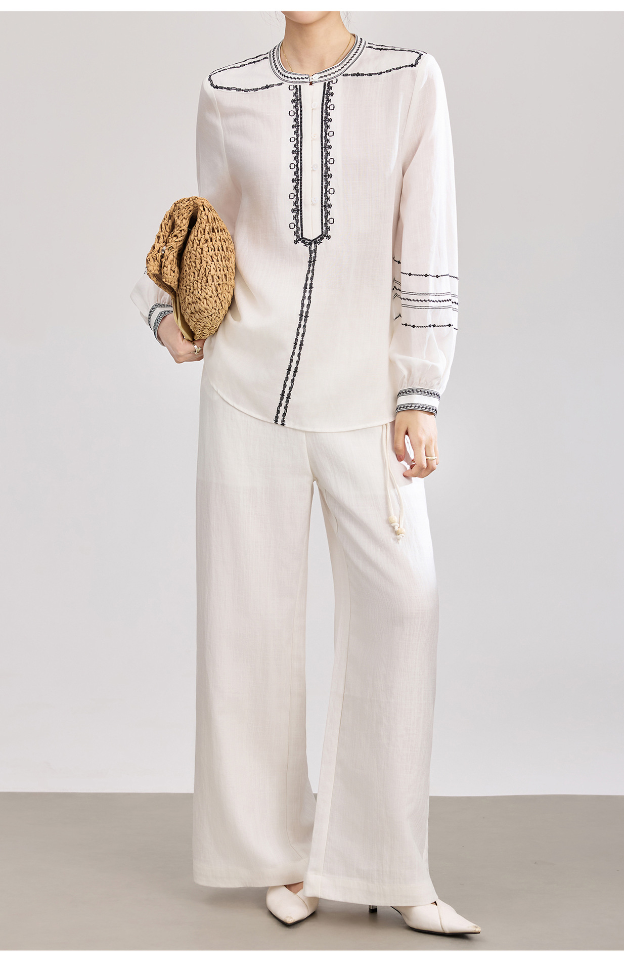 Quần culottes nữ ống rộng chất liệu cotton pha linen mát lạnh — Xanh lông mòng đen chi tiết 27