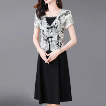 法式妈妈夏装中式假两件连衣裙夏季2025新款中老年女气质显瘦雪纺