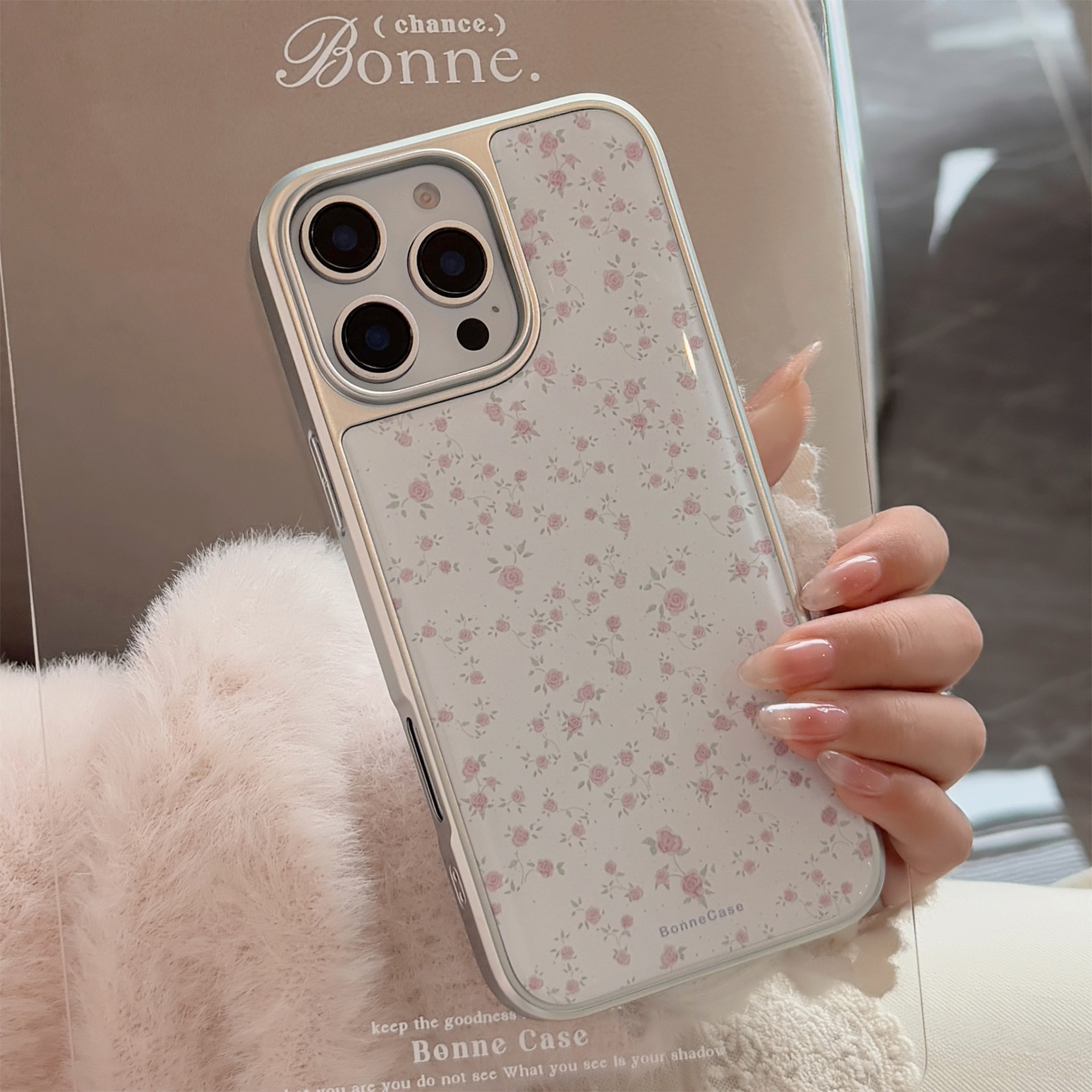 Funda para Teléfono con Diseño Floral de Rosas Rosadas, Apta para Apple 15 Pro Max, iPhone 16, Resina 17, Galvanoplastia 14, Estilo Coreano, Huawei
