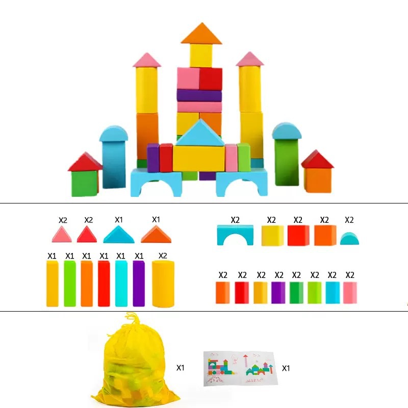 Bloques de construcción de madera maciza grandes y coloridos de 100 piezas para la educación temprana, adecuados para niños y niñas de 3 años en adelante, bloques de juguete educativos.
