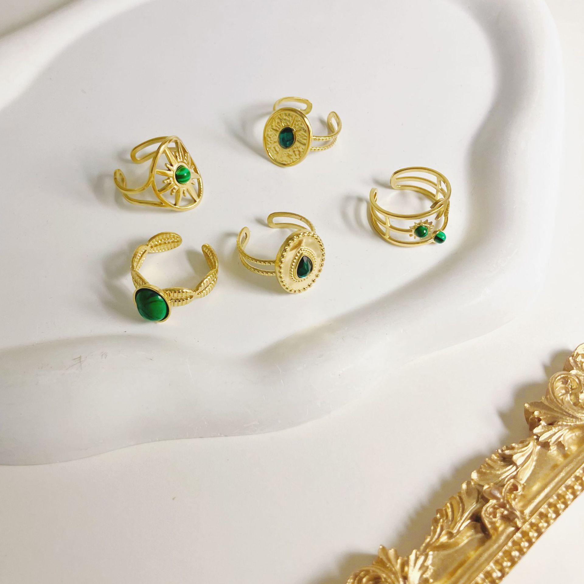 Retro Round Star Stainless Steel Inlay Artificial Gemstones Turquoise Open Ring