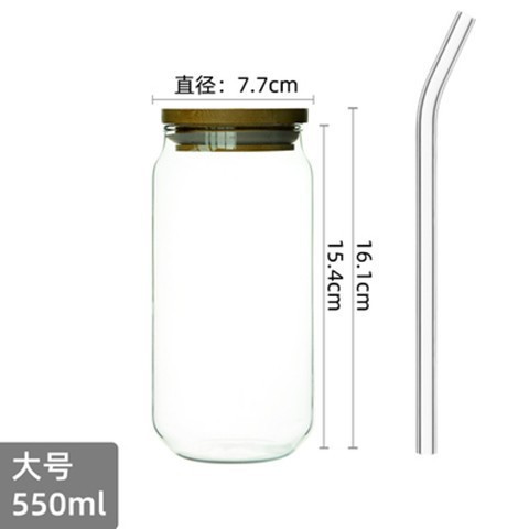 Taza de paja de vidrio de borosilicato cubierta de bambú taza de jugo de una sola capa taza de coque de vidrio transparente de gran capacidad taza de una sola capa transfronteriza