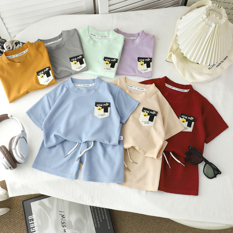 Children's Waffle Short-Sleeved Suit Summer Solid Color Loose Clothing for Boys and Girls Baby Simple Short-Sleeved Shorts Suit Children's Waffle Short-Sleeved Suit Summer Solid Color Loose Clothing for Boys and Girls Baby Simple Short-Sleeved Shorts Suit