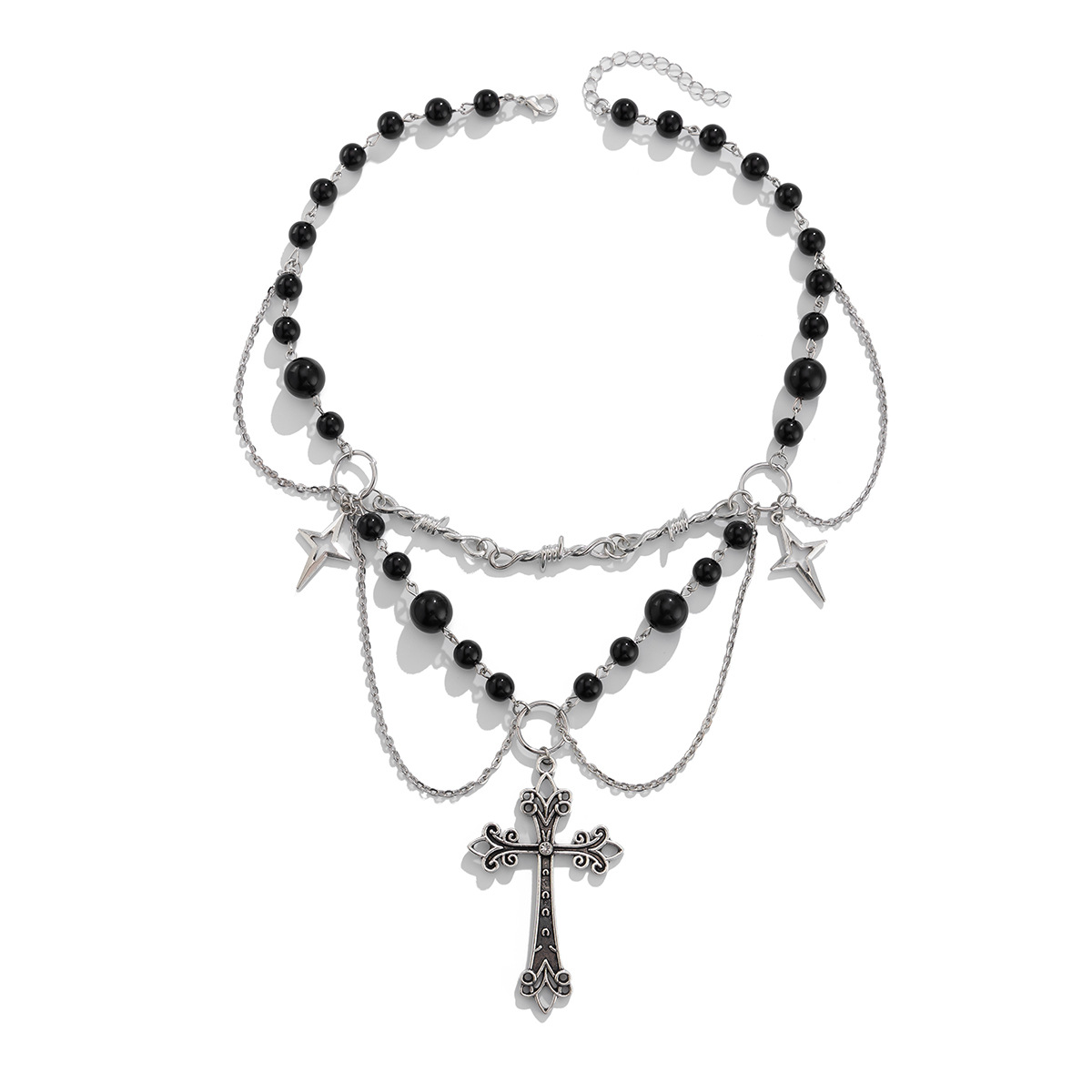 Collana a strati con croce e perle design elegante_voghion.com