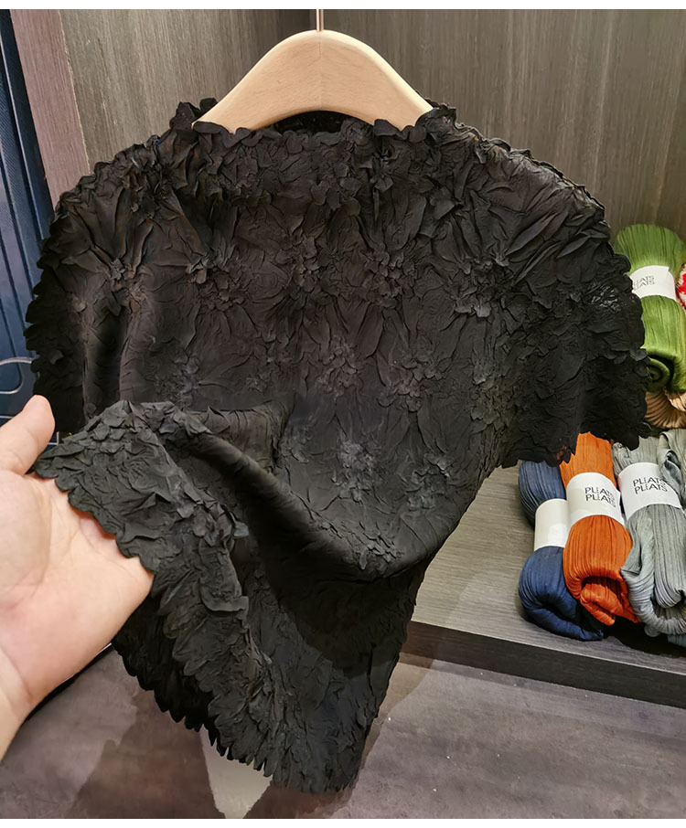 Áo thun nữ tay ngắn cổ tròn chất liệu cotton dập nổi hoa văn nổi cao cấp — Màu đen, Màu đào, Màu trắng, Màu xám chi tiết 24