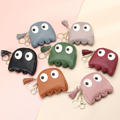 First layer cowhide mini creative cartoon zipper coin bag ins cute keychain coin genuine leather coin purse for women