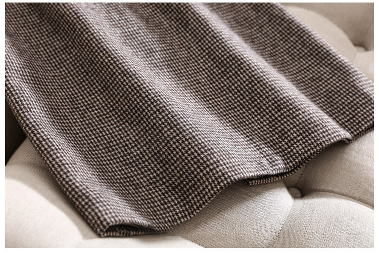 Chân váy nữ ca rô houndstooth cạp cao xẻ tà dáng ôm tôn dáng — Ca rô, Màu xám chi tiết 16