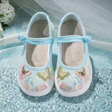 寻蝶2024春季新款古风一字扣老北京布鞋宝宝鞋古装儿童绣花汉服鞋