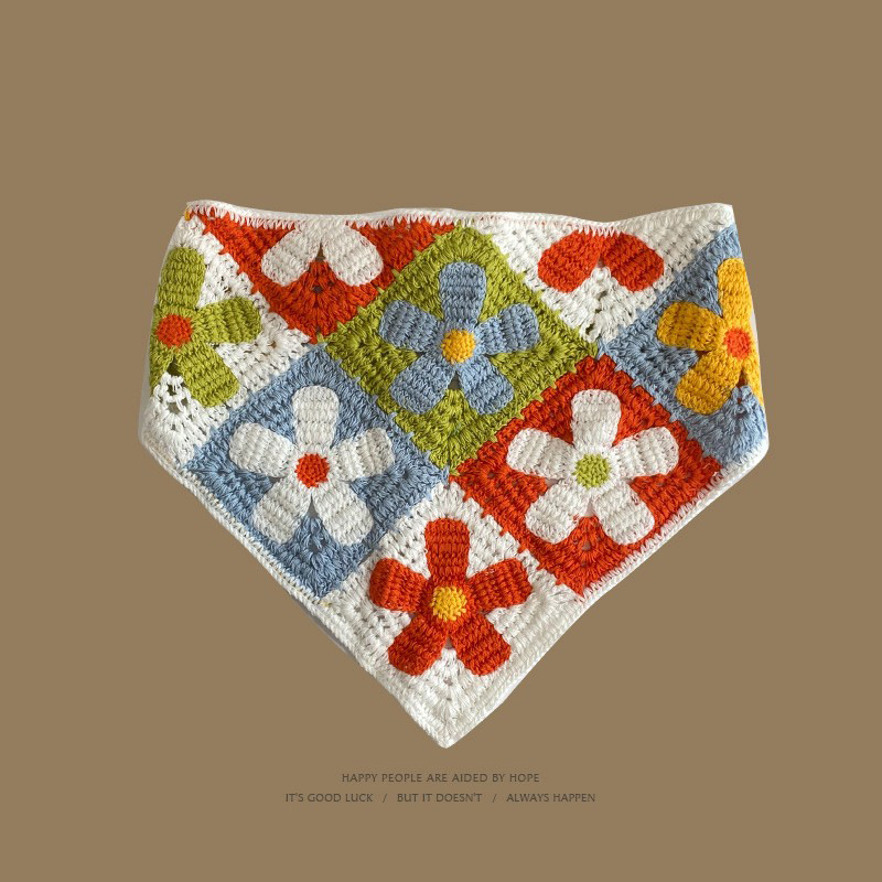 Mori estilo pastoral tejido a mano bufanda triangular floral cinturón para el cabello mujer primavera y otoño retro francés bufanda de ganchillo hueco marea