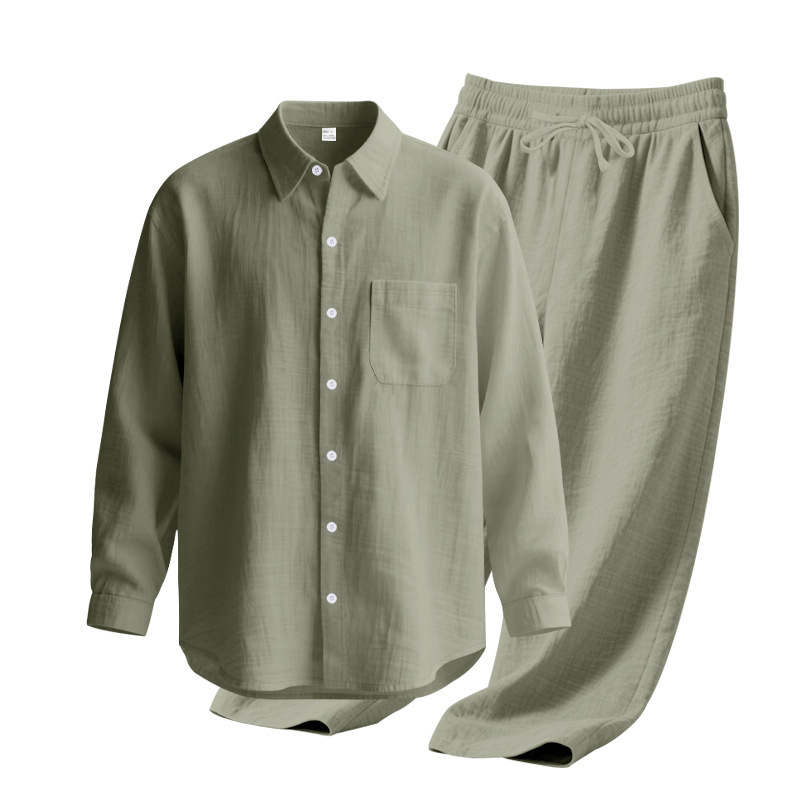Nuevo transfronterizo europeo y americano TK Amazonas hombre nuevo lino de color sólido con lazo de abrazadera de manga larga pantalones para hombres