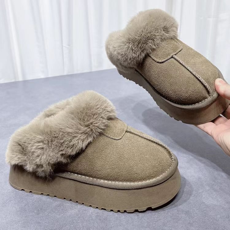 Mao Mao thick-soled slippers women's cotton-padded shoes 2024 winter new outdoor wear increased non-slip Baotou padded fleece-lined snow boots