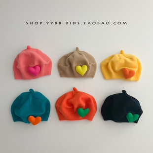 ins Western Style Love Beret 2022 New Children's Knitted Painter Hat Girl Baby Autumn and Winter Travel Hat
