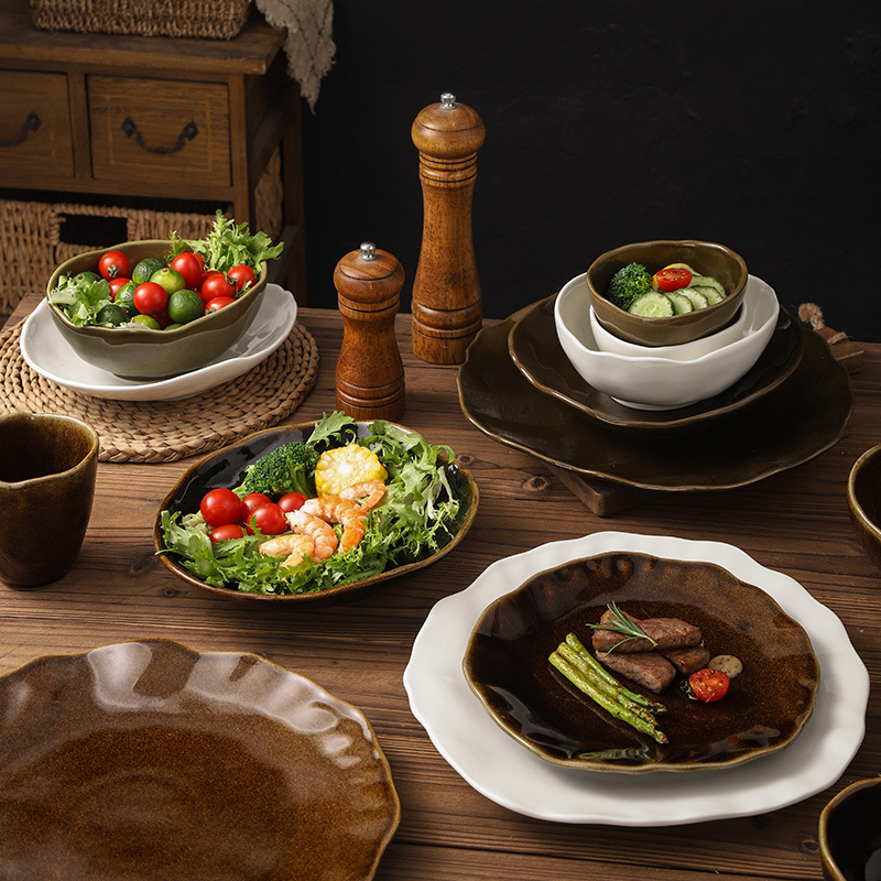 日式复古陶瓷餐具组合套装水果蔬菜沙拉盘西餐牛排盘意面盘料理盘