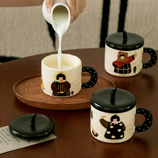 Middle -aged style cute ceramic cup with lid high face value Mark…