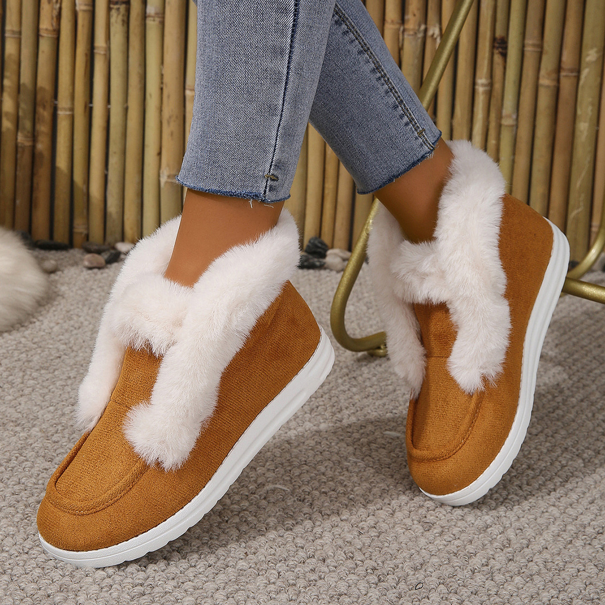 Plus-size color thick soles with fleece and thick fur suede snow boots for women to keep warm_voghion.com