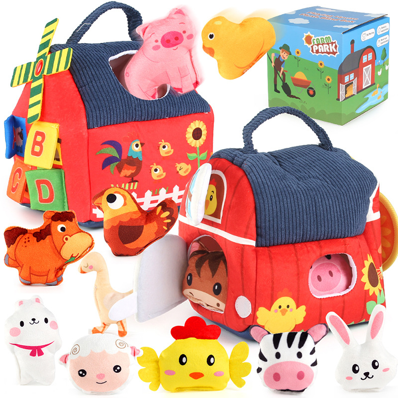 Juguetes infantiles de educación temprana de peluche casa de educación temprana de peluche granja de animales con letras cognitivas casa de iluminación de acertijos image 1