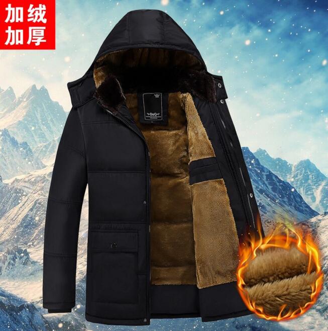 冬装中老年棉衣男加绒加厚爸爸装中长款保暖大码连帽棉袄老人外套