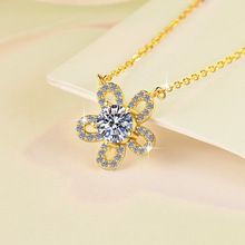 韩版时尚莫桑钻项链1克拉山茶花吊坠镀18K锁骨链s925银饰批发跨境