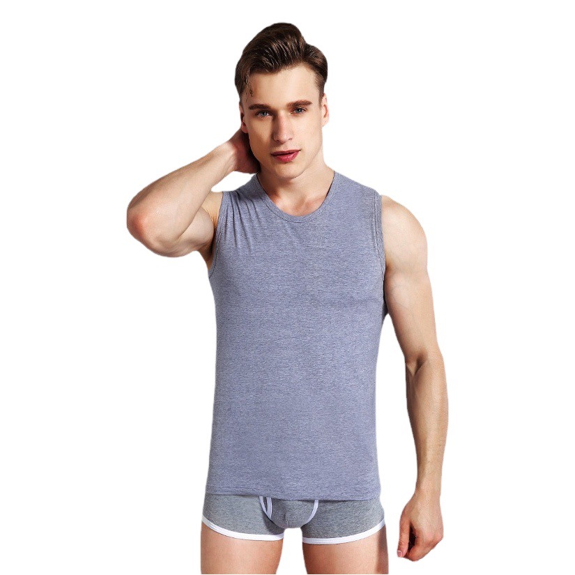 Summer Men's Wide Shoulder Round Neck Vest Men's Breathable Tight-fit Sports Fitness Base Solid Color Undershirt Sleeveless Underwear