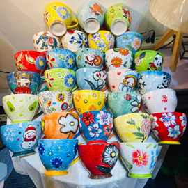 ins风热卖手绘浮雕陶瓷早餐杯燕麦杯 大容量质感釉下彩家用陶瓷杯