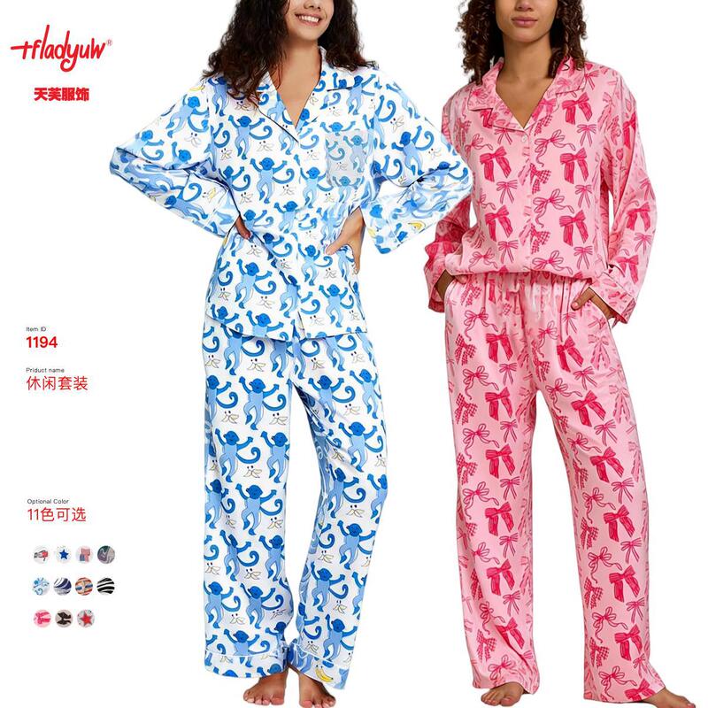Cross-border Amazon Explosions Digital Printing Long-sleeved Trousers Loose suit Women's Casual Pajamas Home Wear Outfit